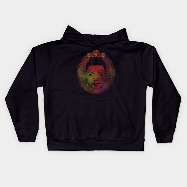 Gautama Buddha Portrait Galaxy Kids Hoodie by MellowGroove